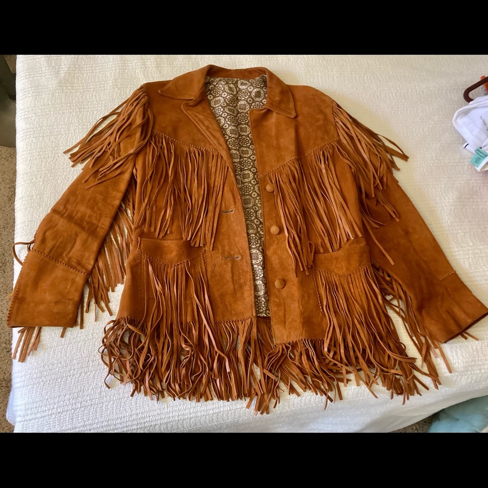 Vintage 70s Suede Leather Jacket Fringe
